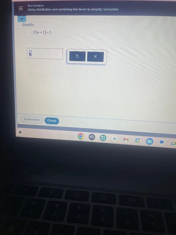 real numbers using distribution and combining like terms to simplify: u…