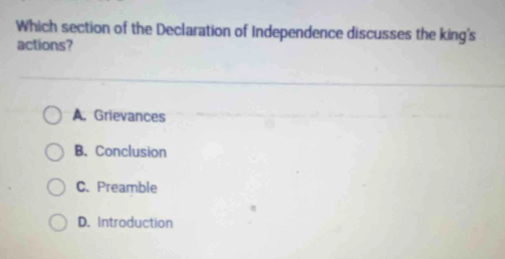 which section of the declaration of independence discusses the kings ac…