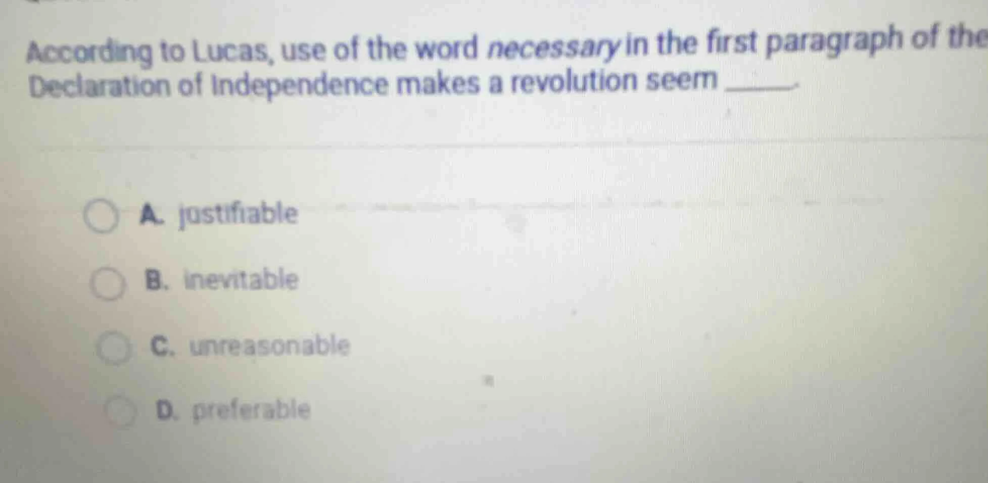 according to lucas, use of the word necessary in the first paragraph of…