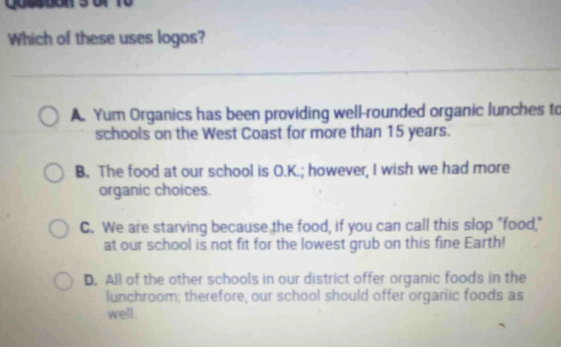 which of these uses logos? a. yum organics has been providing well-roun…