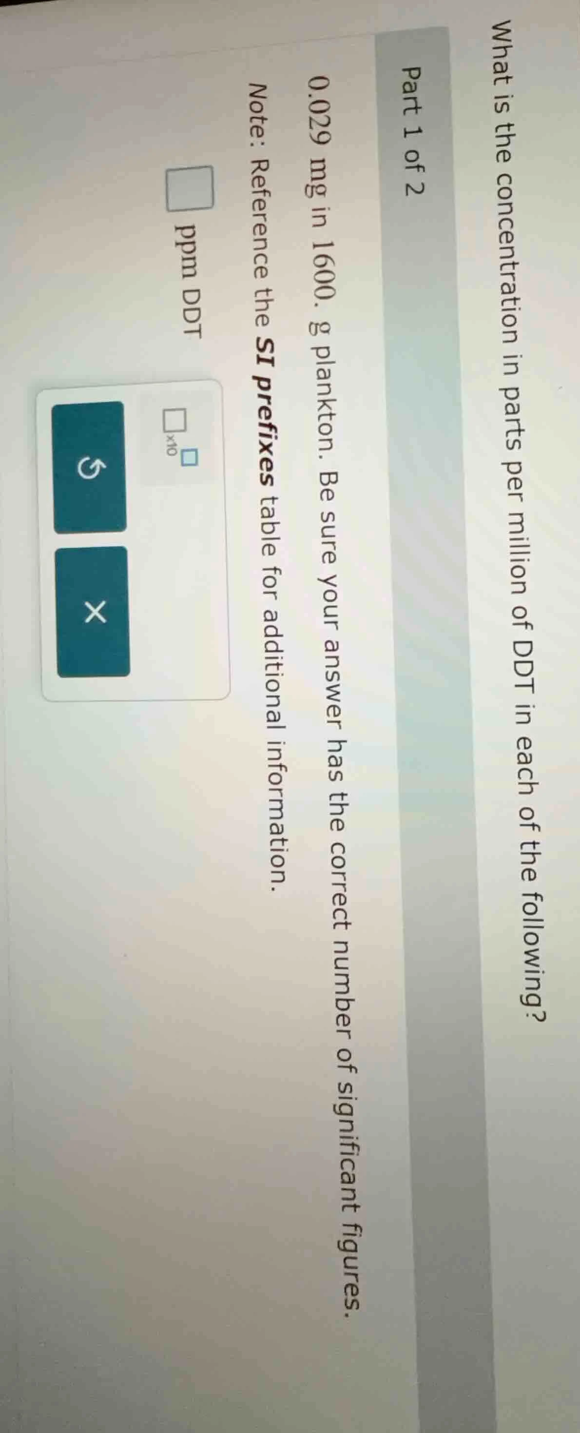 what is the concentration in parts per million of ddt in each of the fo…