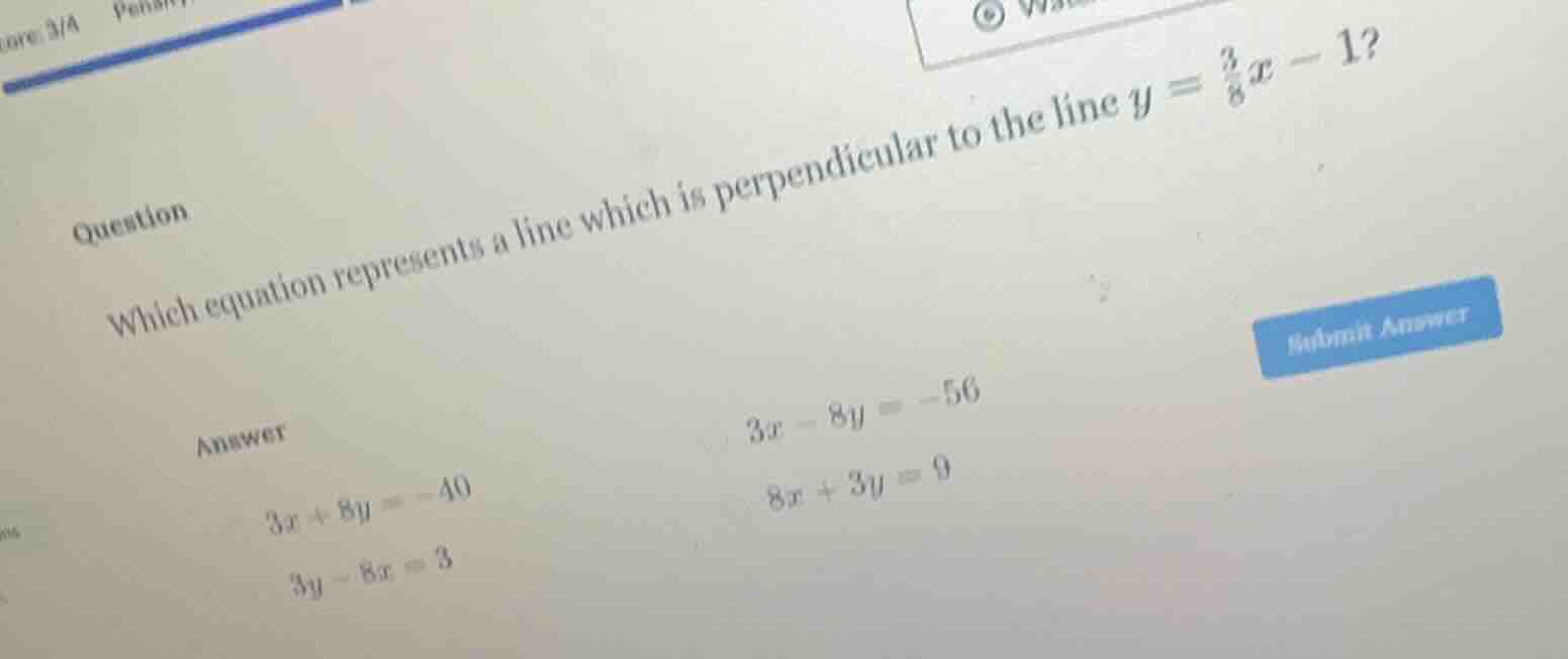 question which equation represents a line which is perpendicular to the…