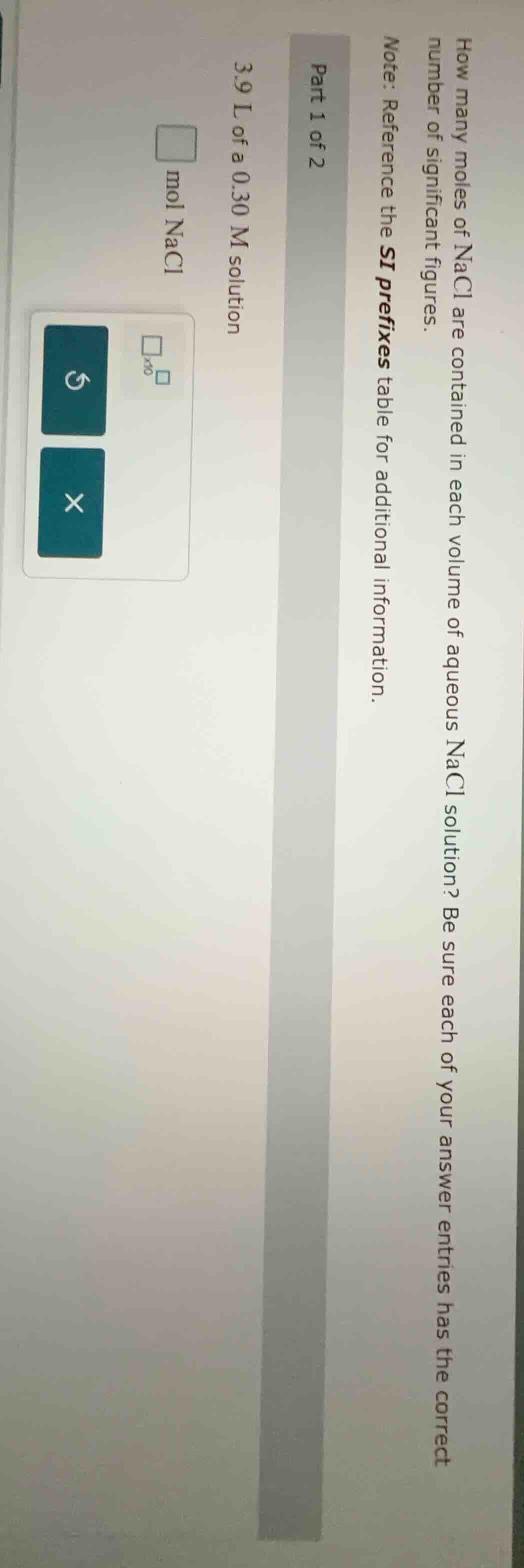 how many moles of nacl are contained in each volume of aqueous nacl sol…