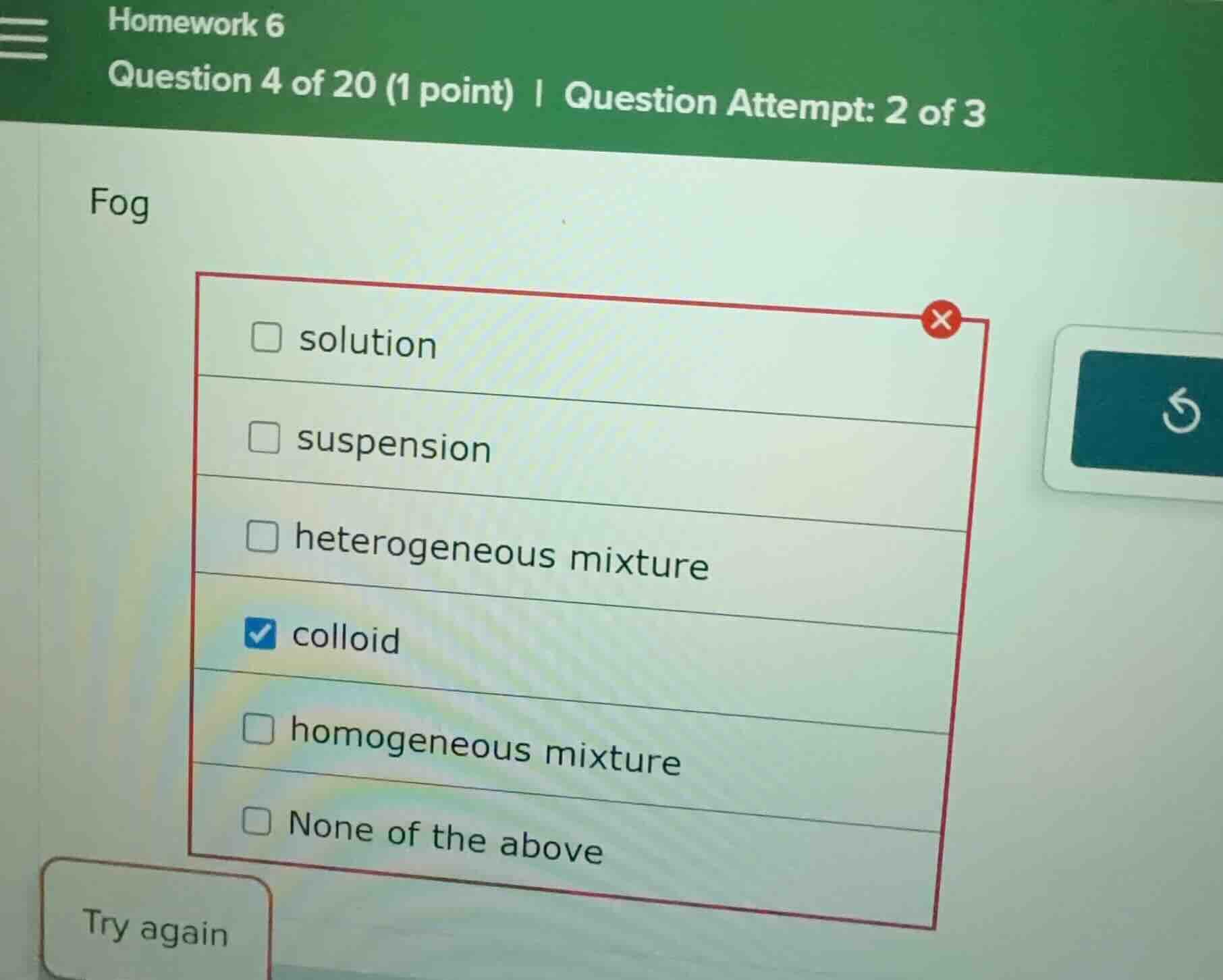 homework 6 question 4 of 20 (1 point) | question attempt: 2 of 3 fog so…