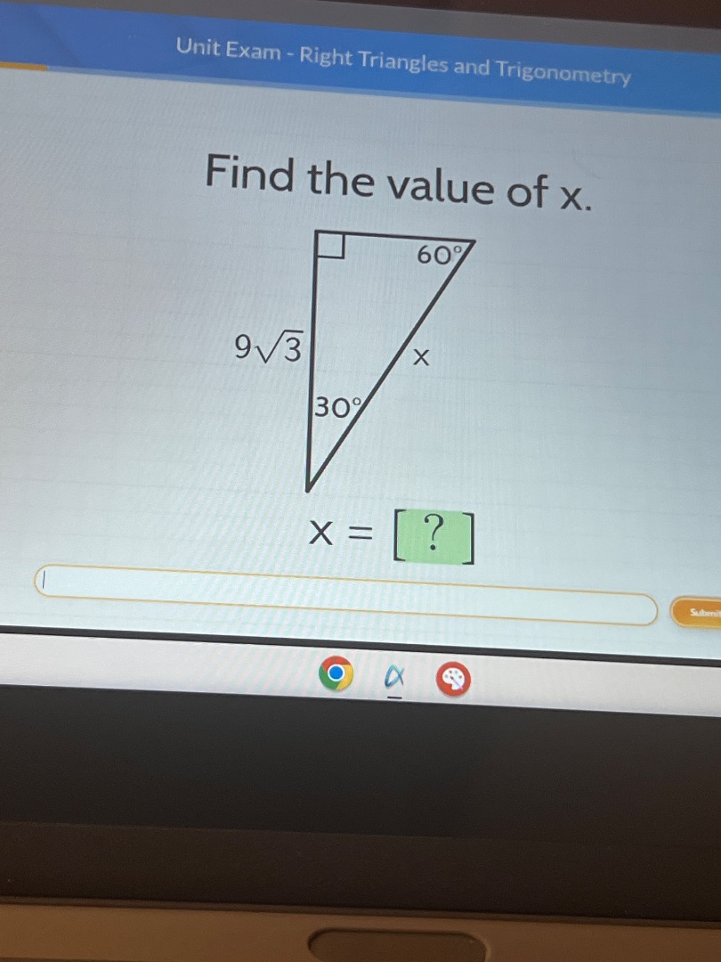 unit exam - right triangles and trigonometry find the value of x. $9\\s…