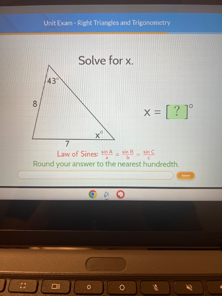unit exam - right triangles and trigonometry solve for x. 8 7 $x = \\bo…