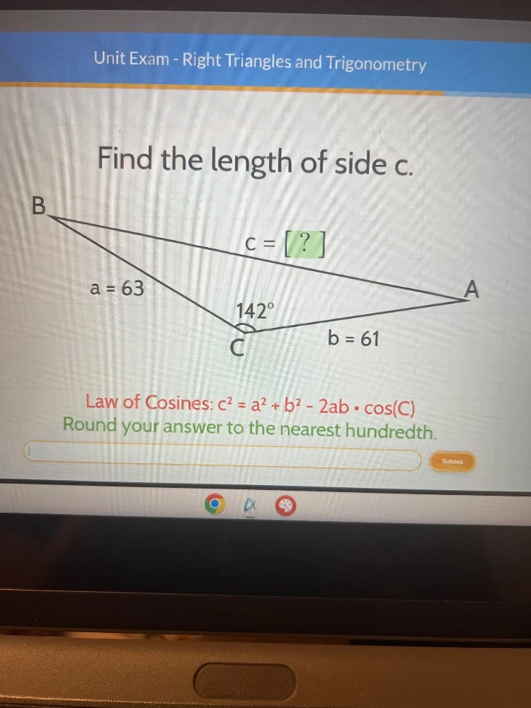 unit exam - right triangles and trigonometry find the length of side c.…