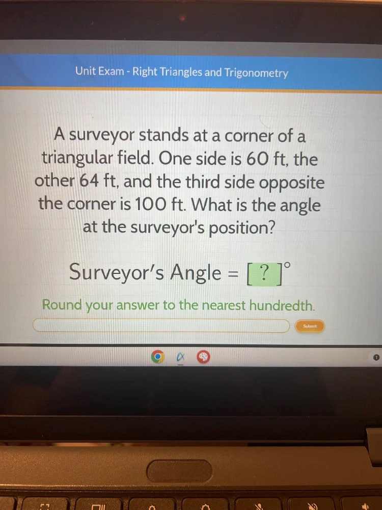 unit exam - right triangles and trigonometry a surveyor stands at a cor…