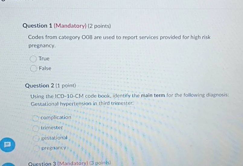 question 1 (mandatory) (2 points) codes from category o08 are used to r…