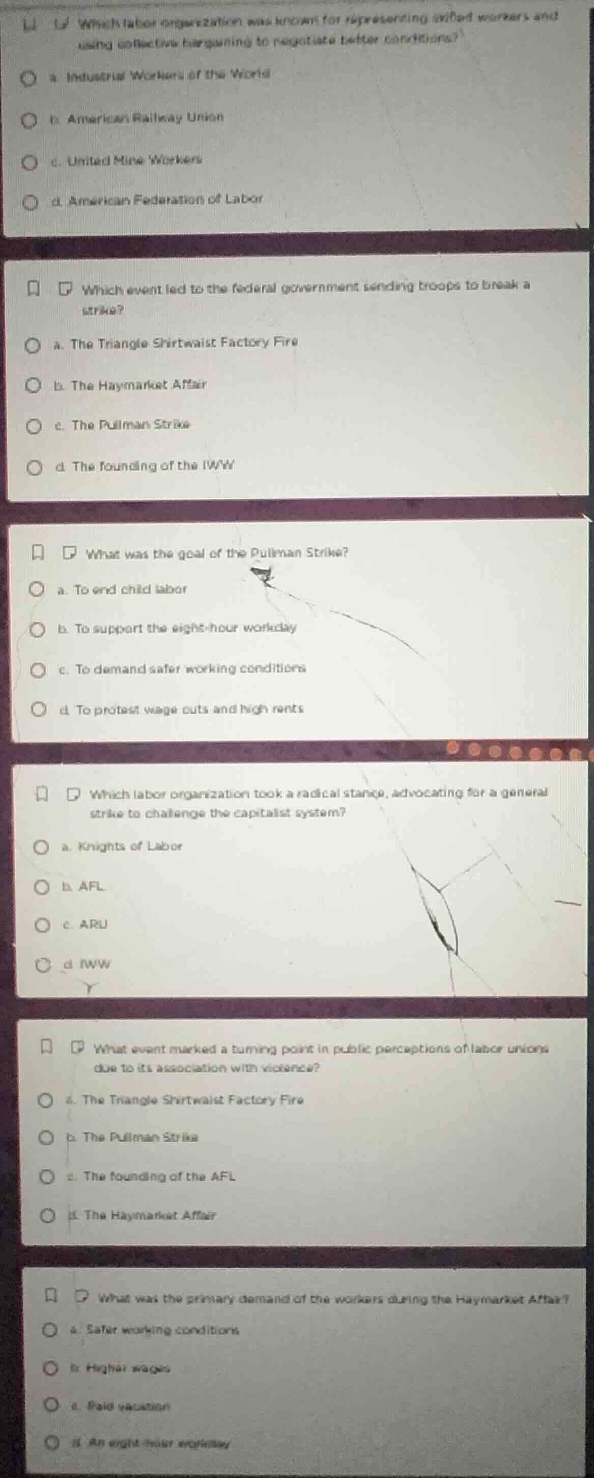 1. which labor organization was known for representing skilled workers …