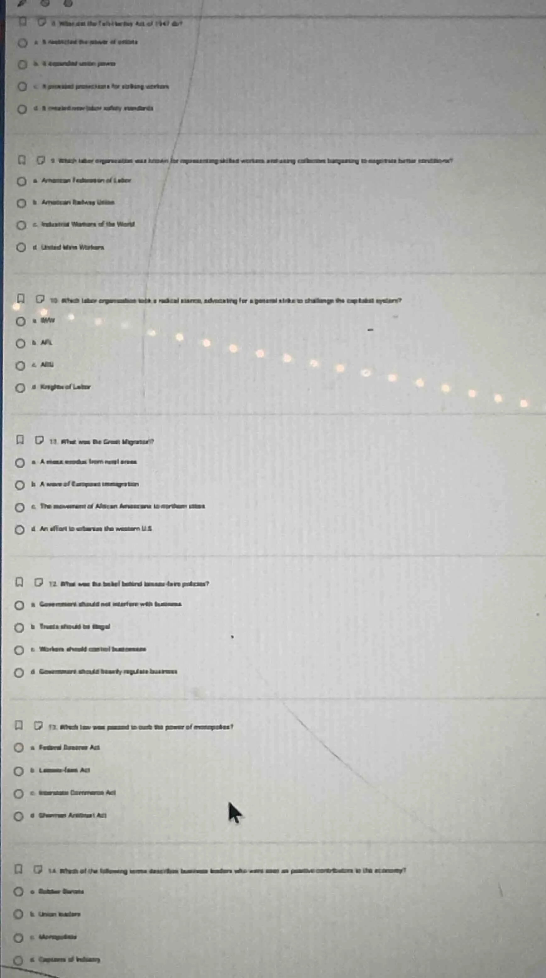 8. what did the taft-hartley act of 1947 do?a. it restricted the power …