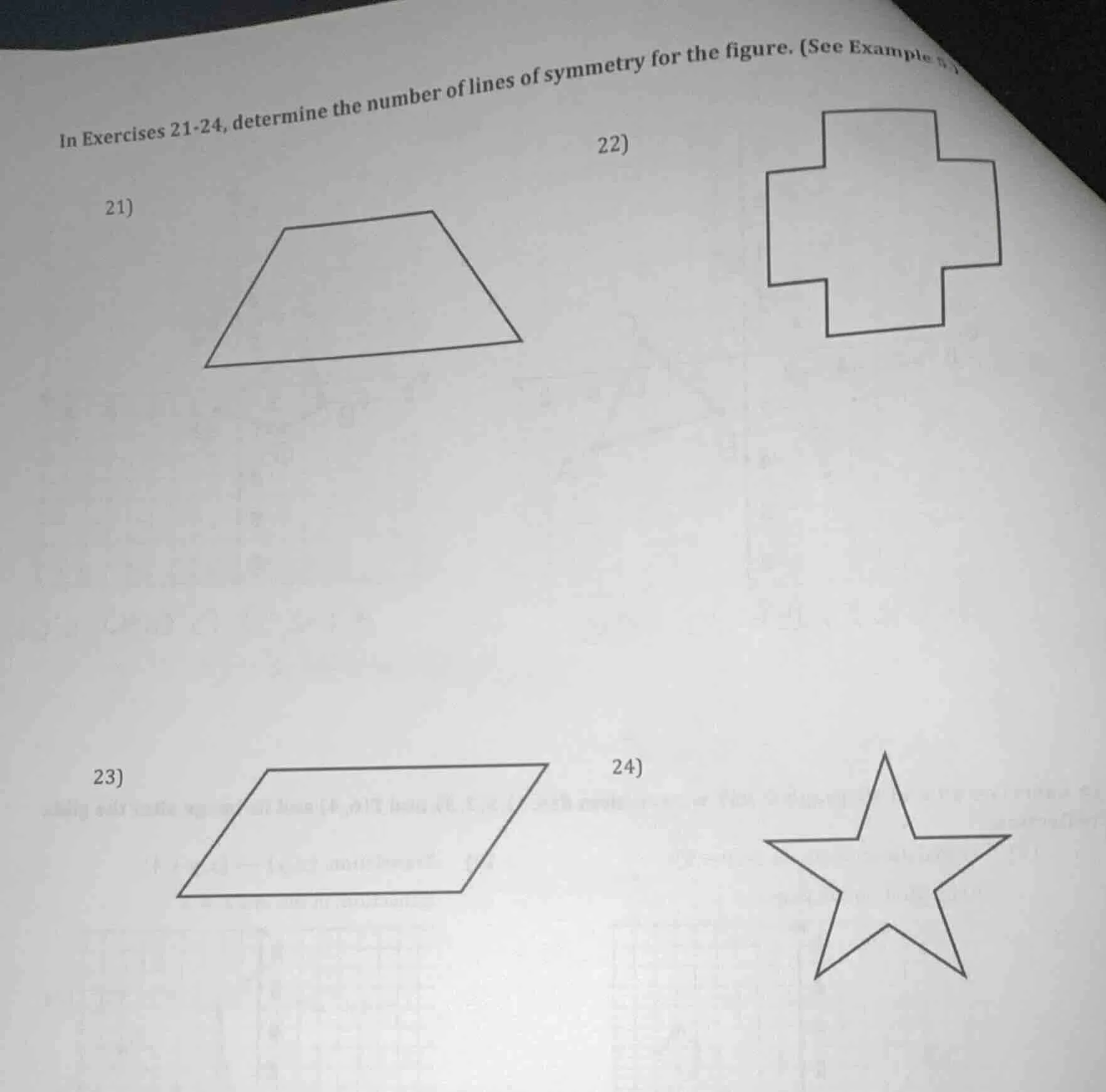 in exercises 21-24, determine the number of lines of symmetry for the f…
