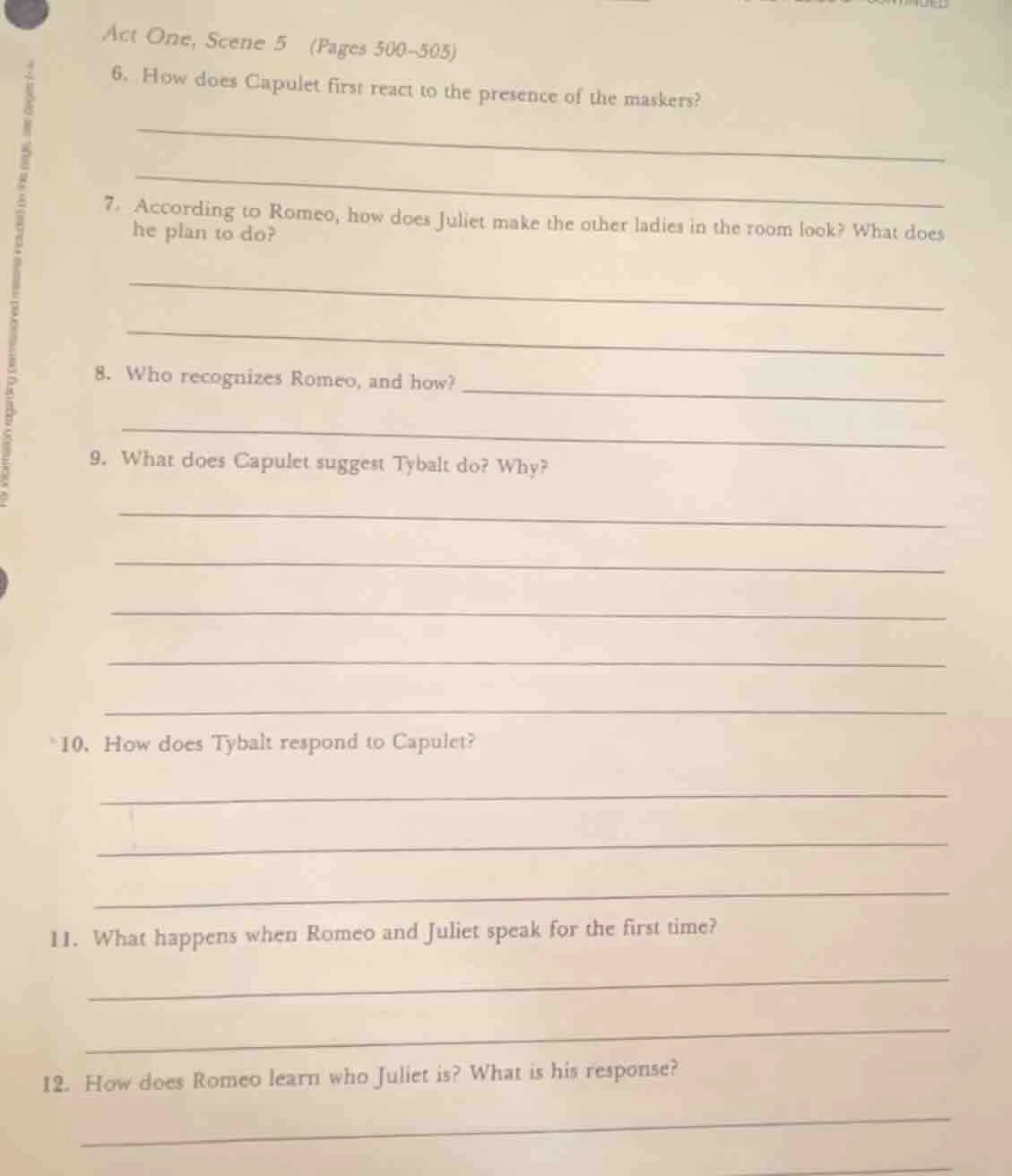 act one, scene 5 (pages 500-505) 6. how does capulet first react to the…
