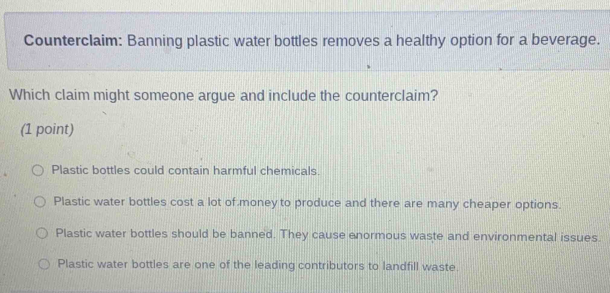 counterclaim: banning plastic water bottles removes a healthy option fo…