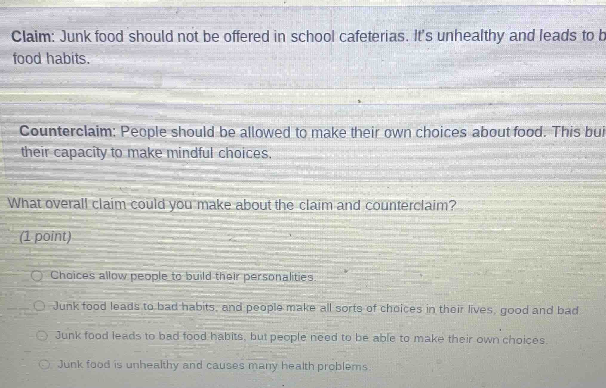 claim: junk food should not be offered in school cafeterias. its unheal…