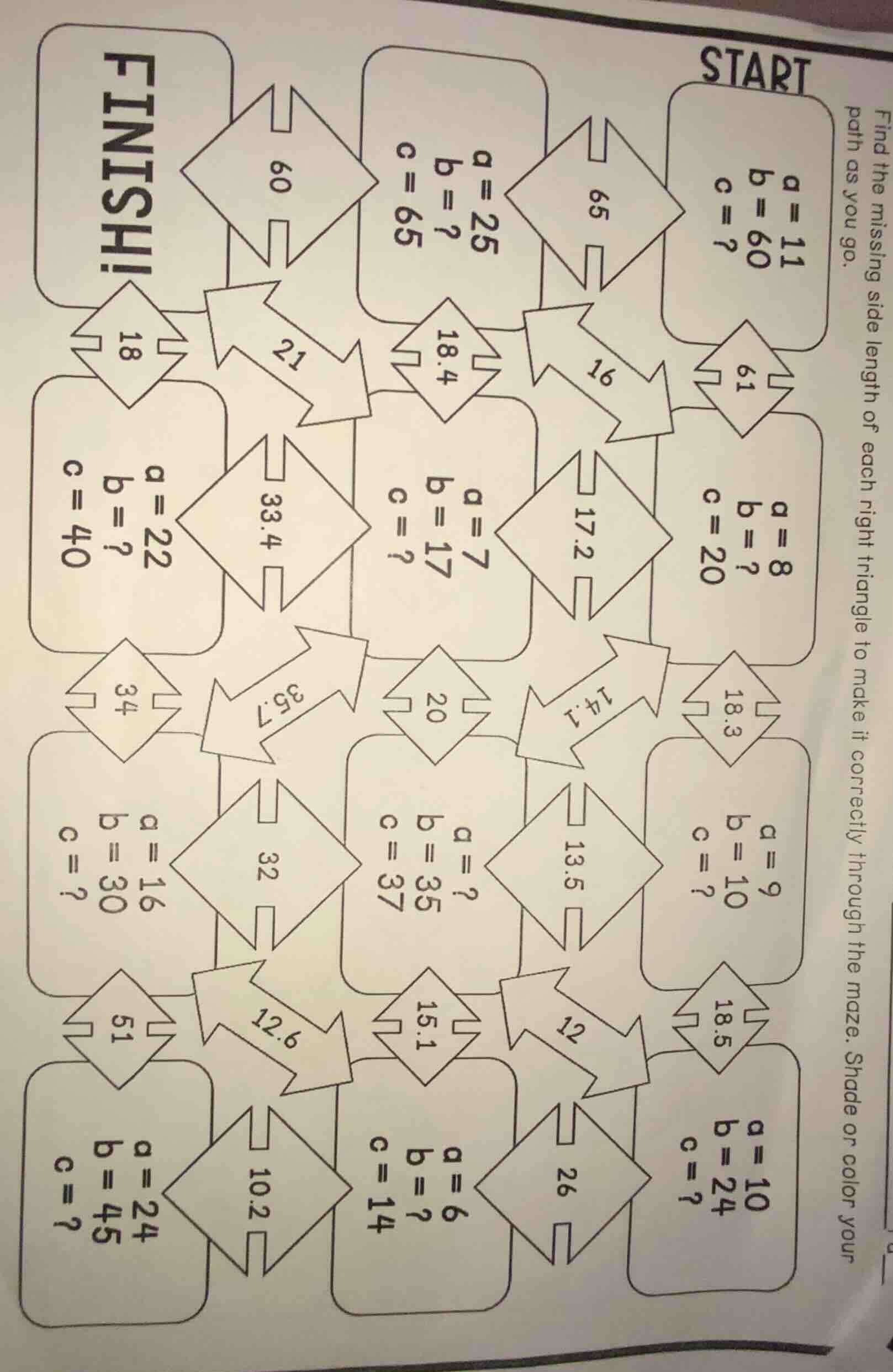 find the missing side length of each right triangle to make it correctl…