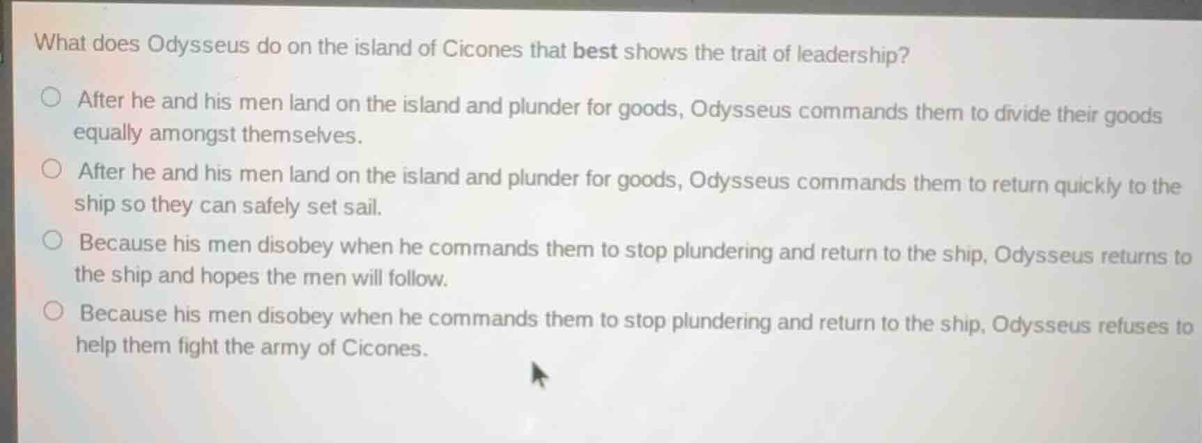 what does odysseus do on the island of cicones that best shows the trai…