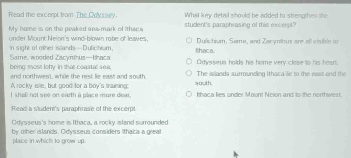 read the excerpt from the odyssey. my home is on the peaked sea-mark of…