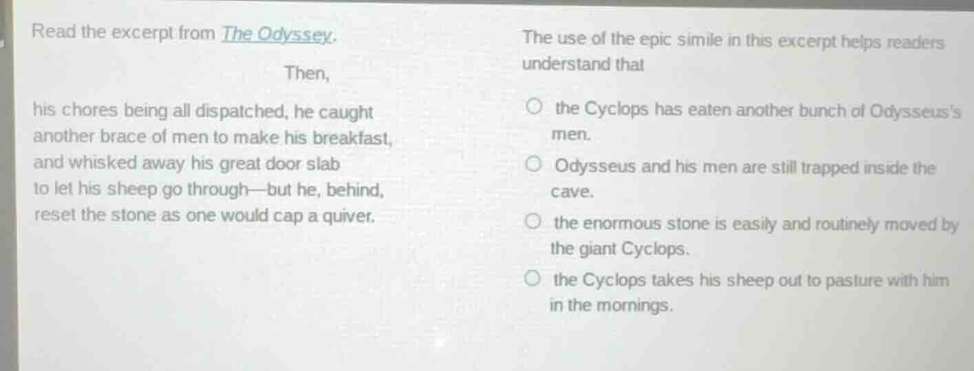 read the excerpt from the odyssey. then, his chores being all dispatche…