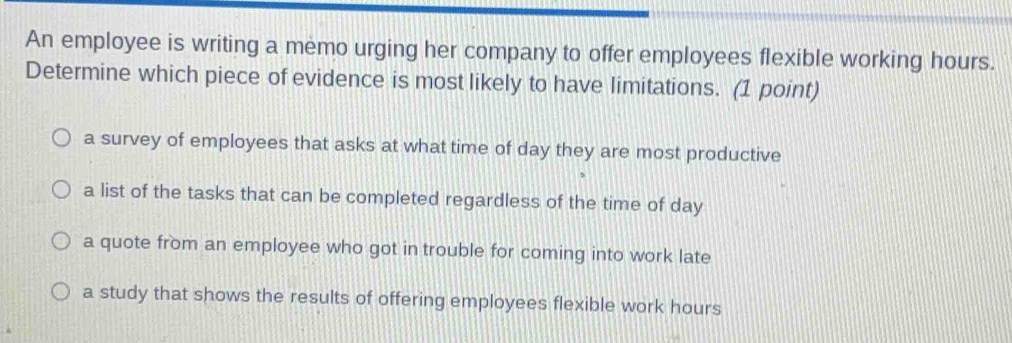 an employee is writing a memo urging her company to offer employees fle…