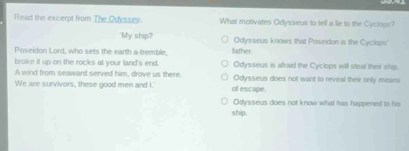 read the excerpt from the odyssey. my ship? poseidon lord, who sets the…