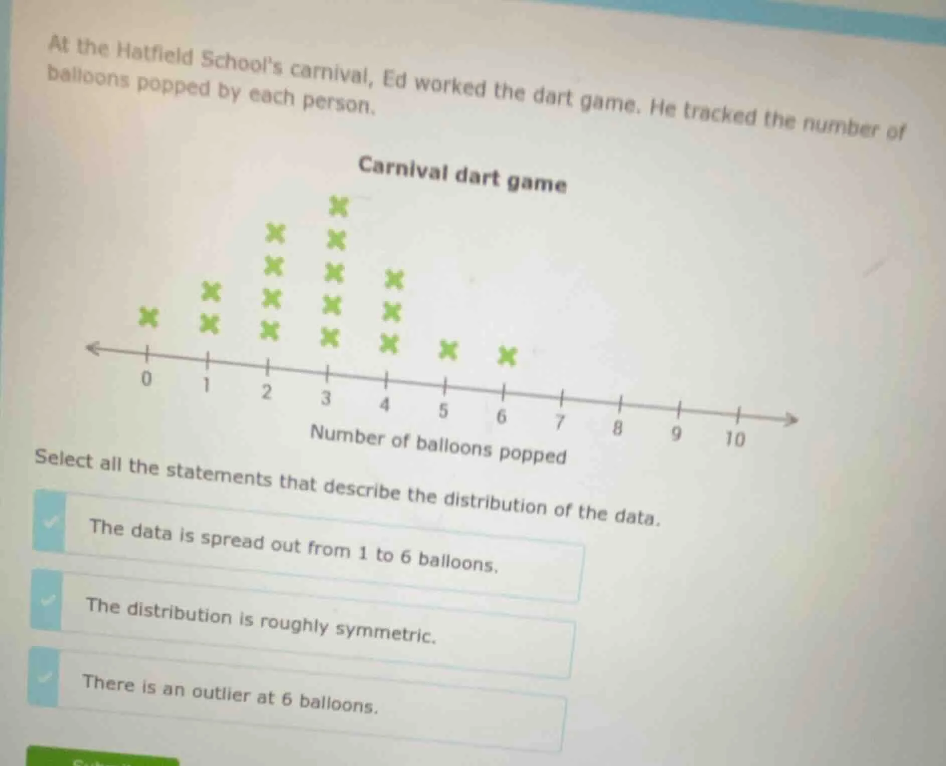 at the hatfield schools carnival, ed worked the dart game. he tracked t…