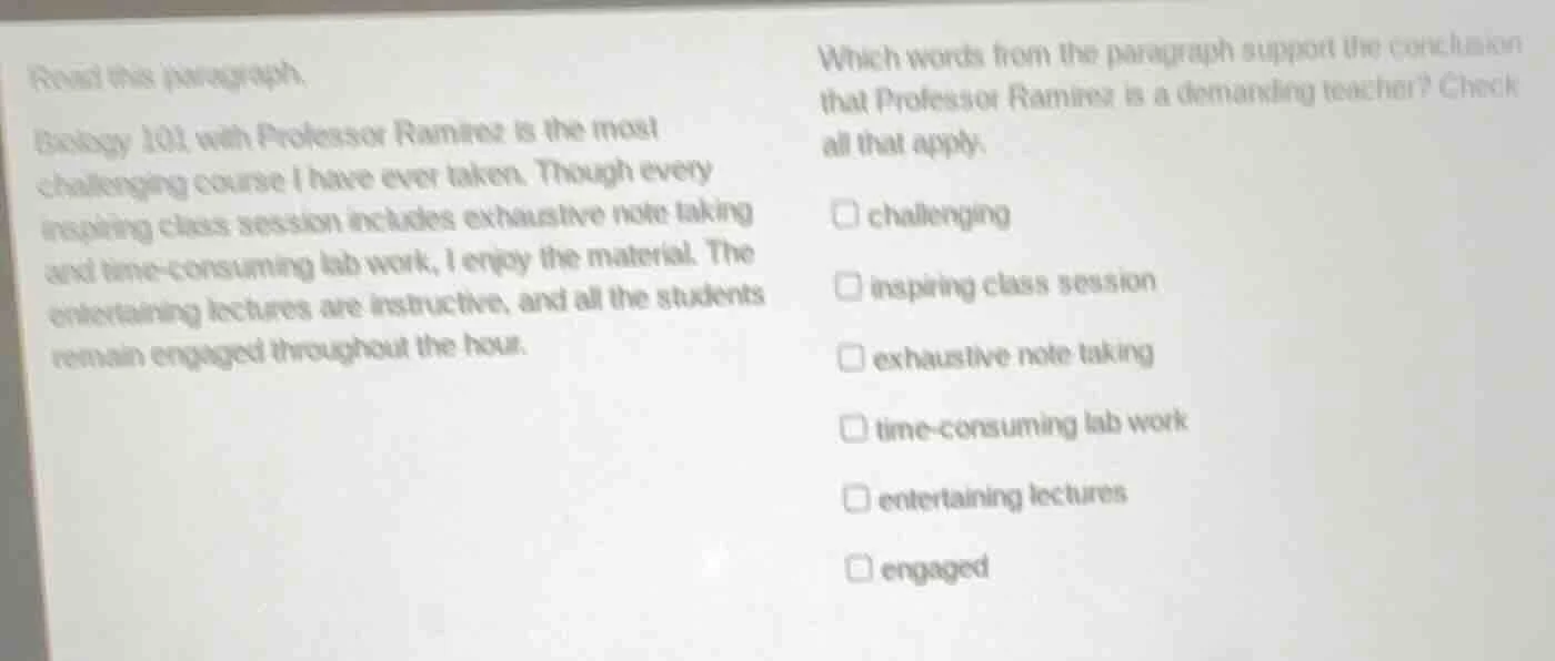 read this paragraph. biology 101 with professor ramirez is the most cha…