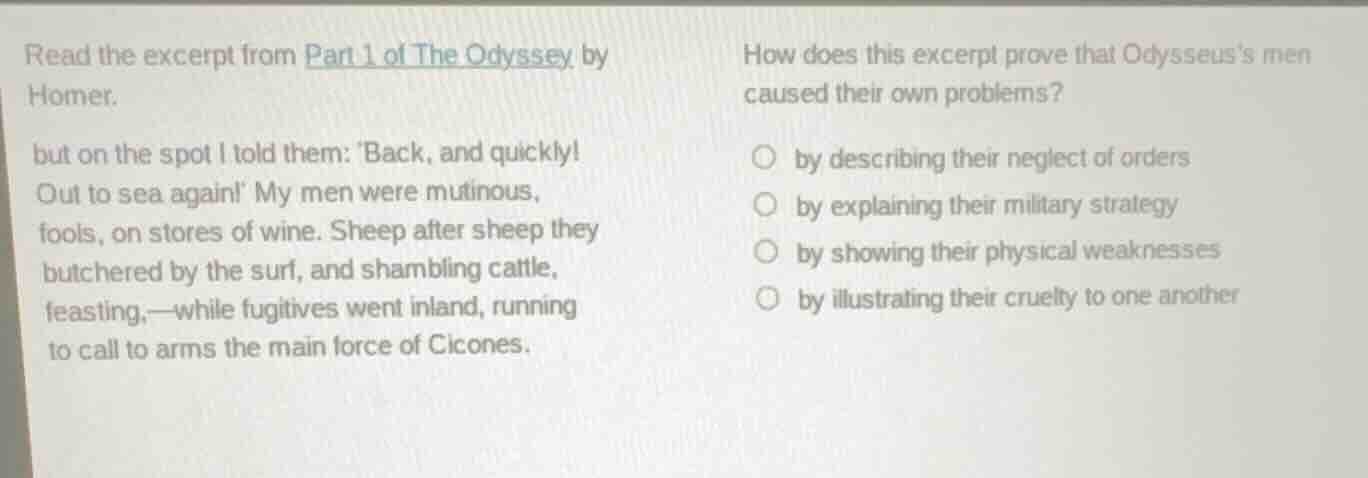 read the excerpt from part 1 of the odyssey by homer. but on the spot i…