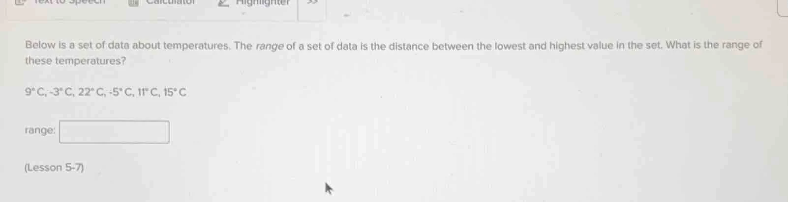 below is a set of data about temperatures. the range of a set of data i…