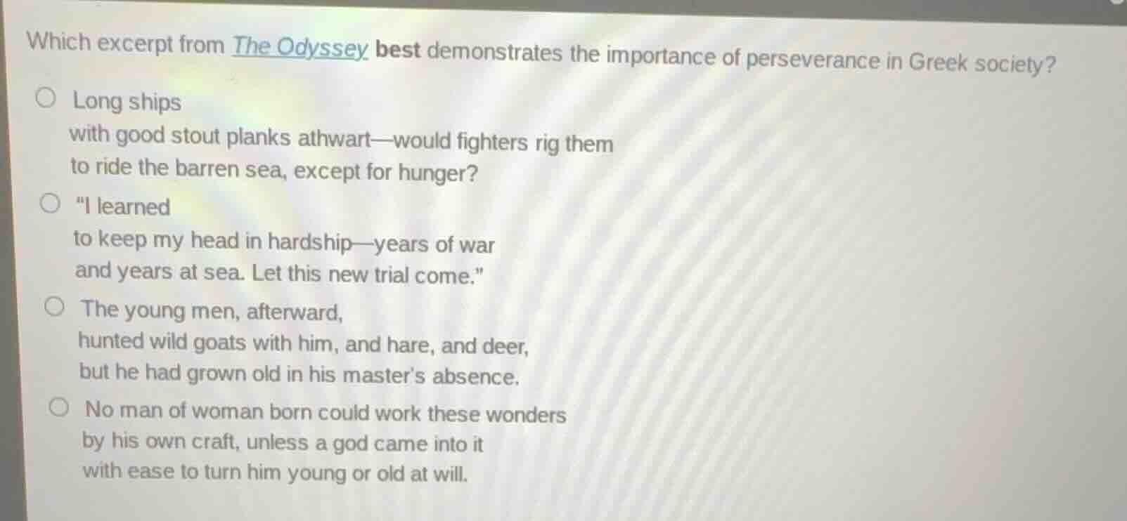 which excerpt from the odyssey best demonstrates the importance of pers…