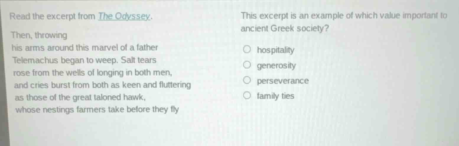 read the excerpt from the odyssey. then, throwing his arms around this …