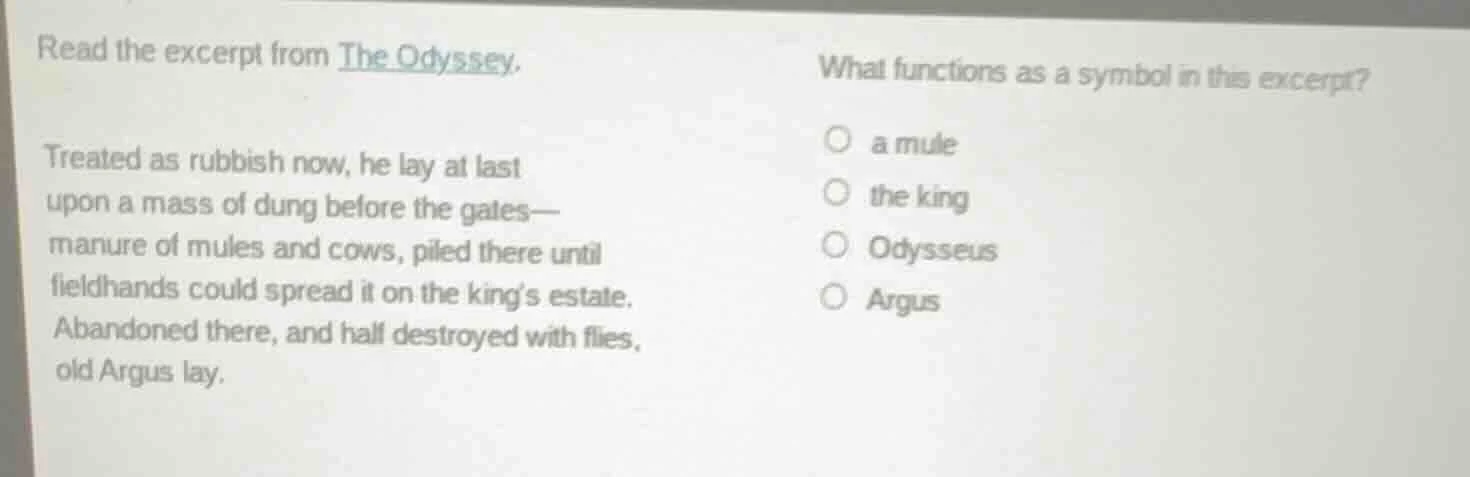 read the excerpt from the odyssey. treated as rubbish now, he lay at la…