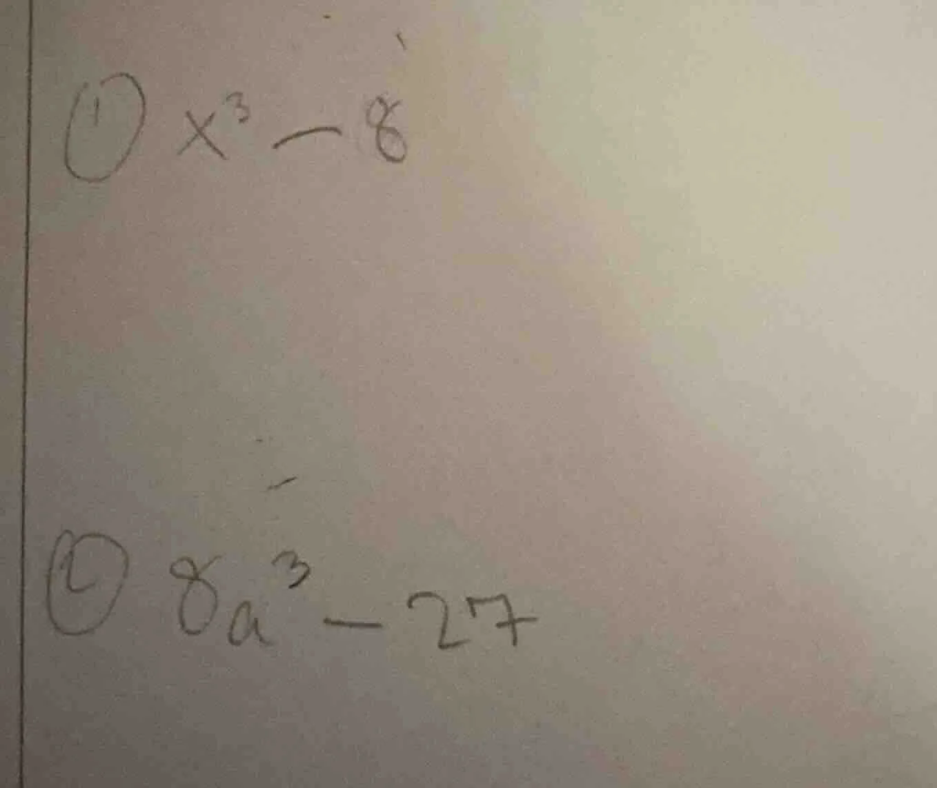 ① $x^3 - 8$ ② $8a^3 - 27$