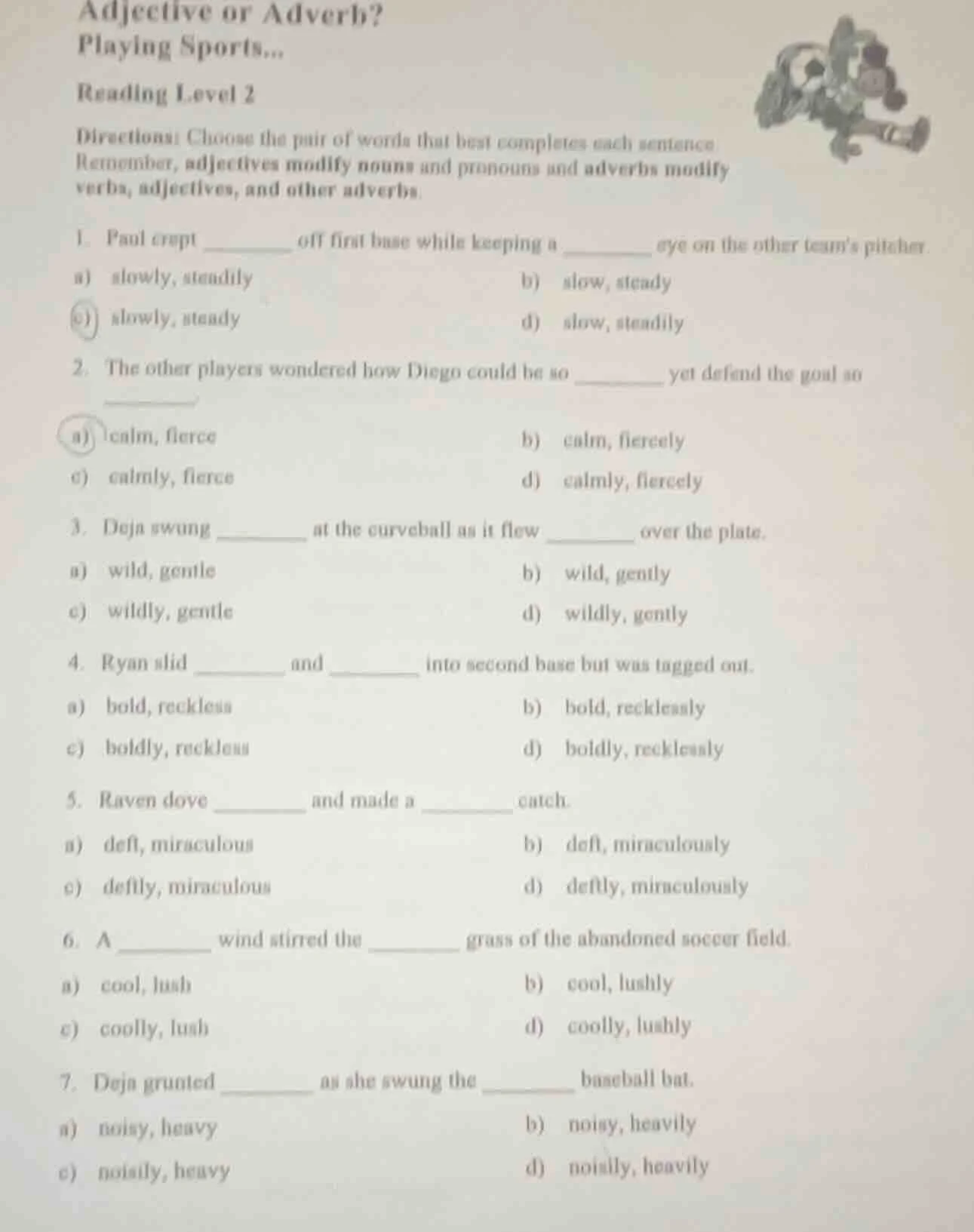 adjective or adverb?playing sports...reading level 2directions: choose …