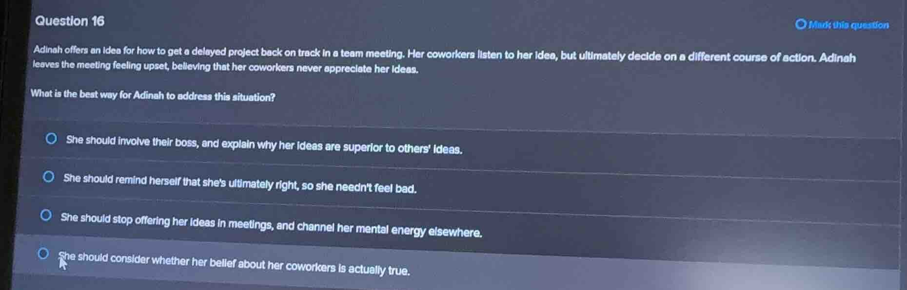question 16 mark this question adinah offers an idea for how to get a d…