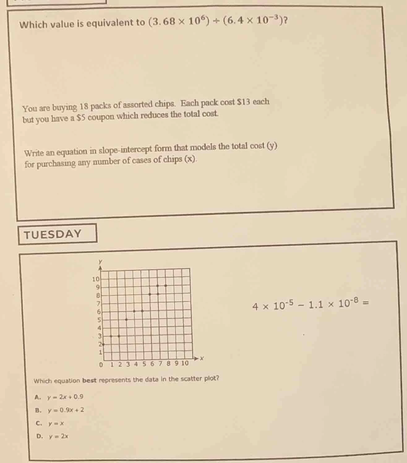 which value is equivalent to $(3.68 \\times 10^{6}) \\div (6.4 \\times …