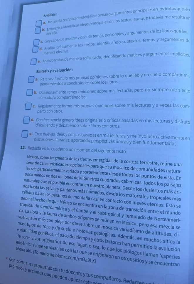 análisis: □ a. me resulta complicado identificar temas o argumentos pri…