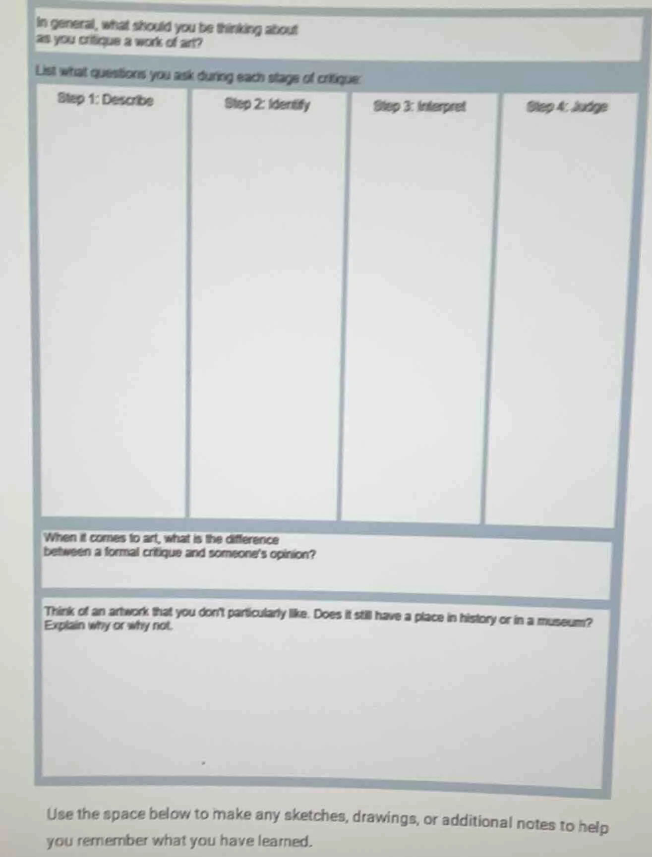 in general, what should you be thinking about as you critique a work of…