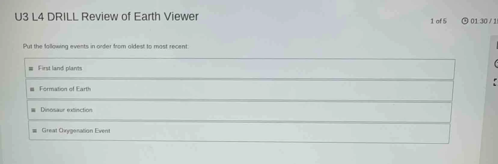 u3 l4 drill review of earth viewer 1 of 5 put the following events in o…