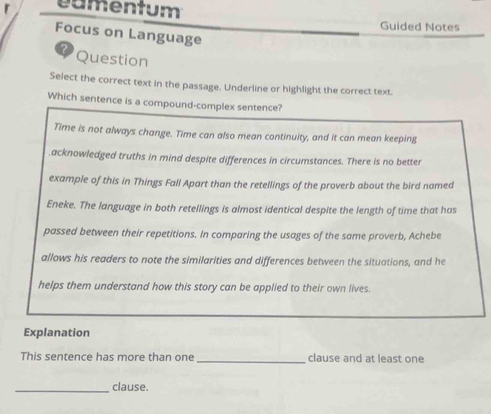 edmentum focus on language guided notes question select the correct tex…