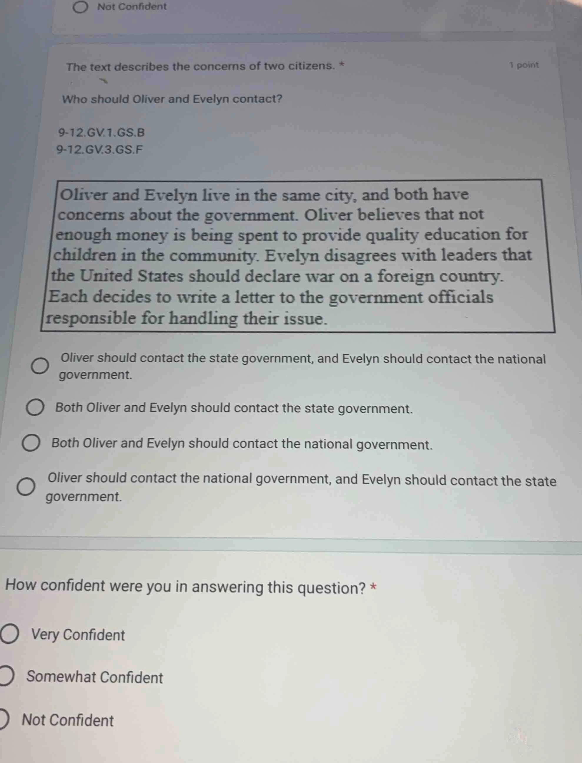 not confident the text describes the concerns of two citizens. * 1 poin…