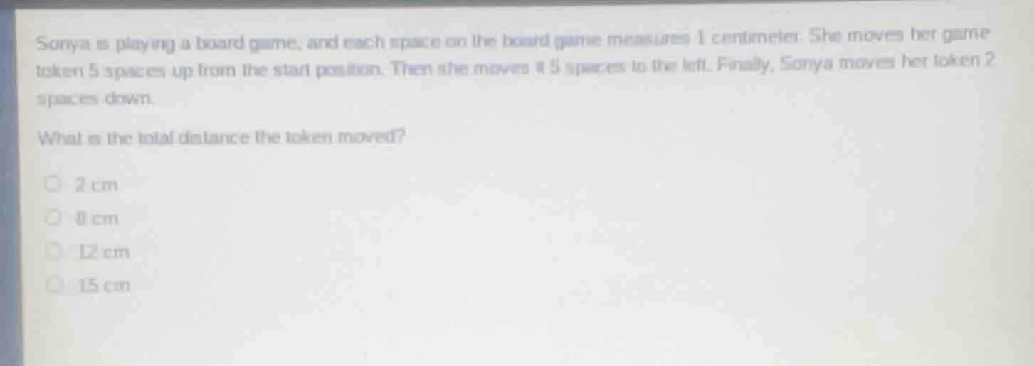 sonya is playing a board game, and each space on the board game measure…