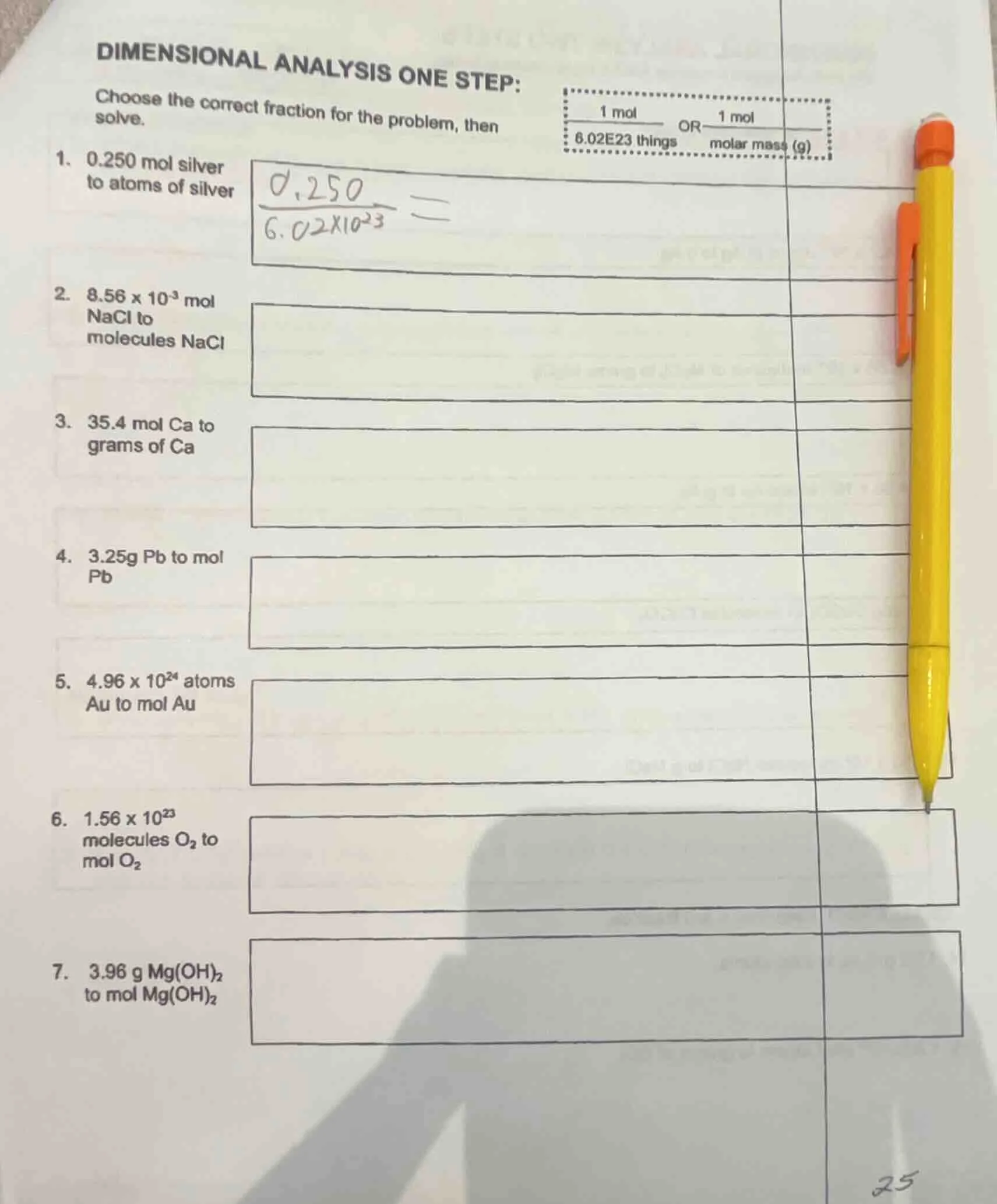 dimensional analysis one step: choose the correct fraction for the prob…