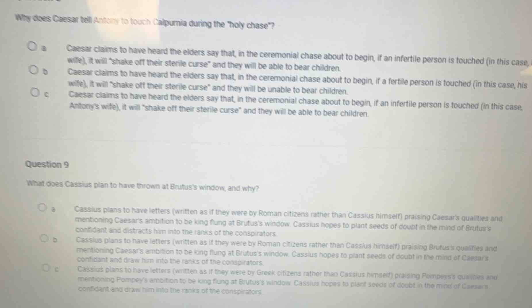 why does caesar tell antony to touch calpurnia during the \holy chase\?…