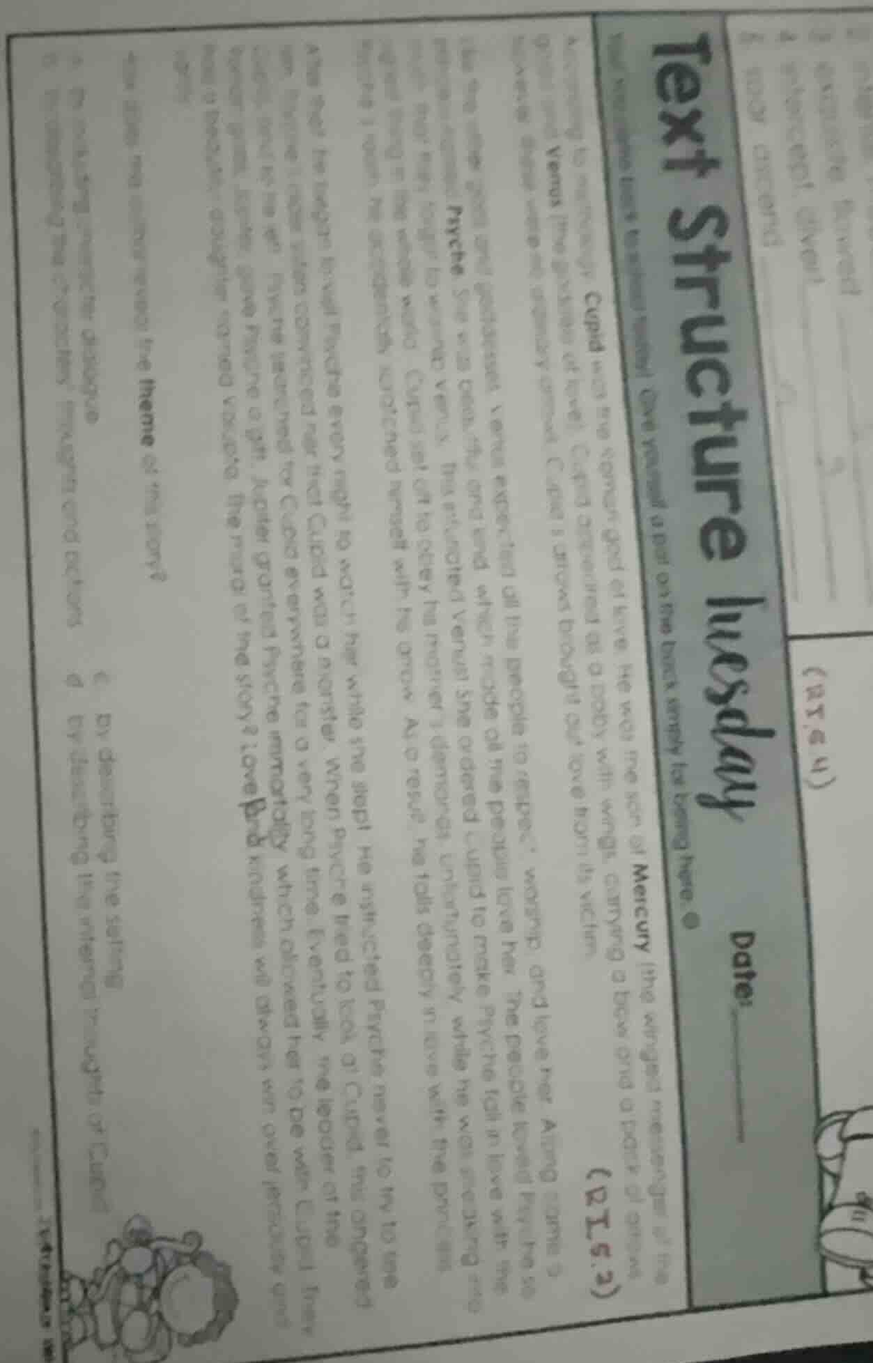text structure tuesdaydate:(ri.5.2)according to mythology, cupid was th…
