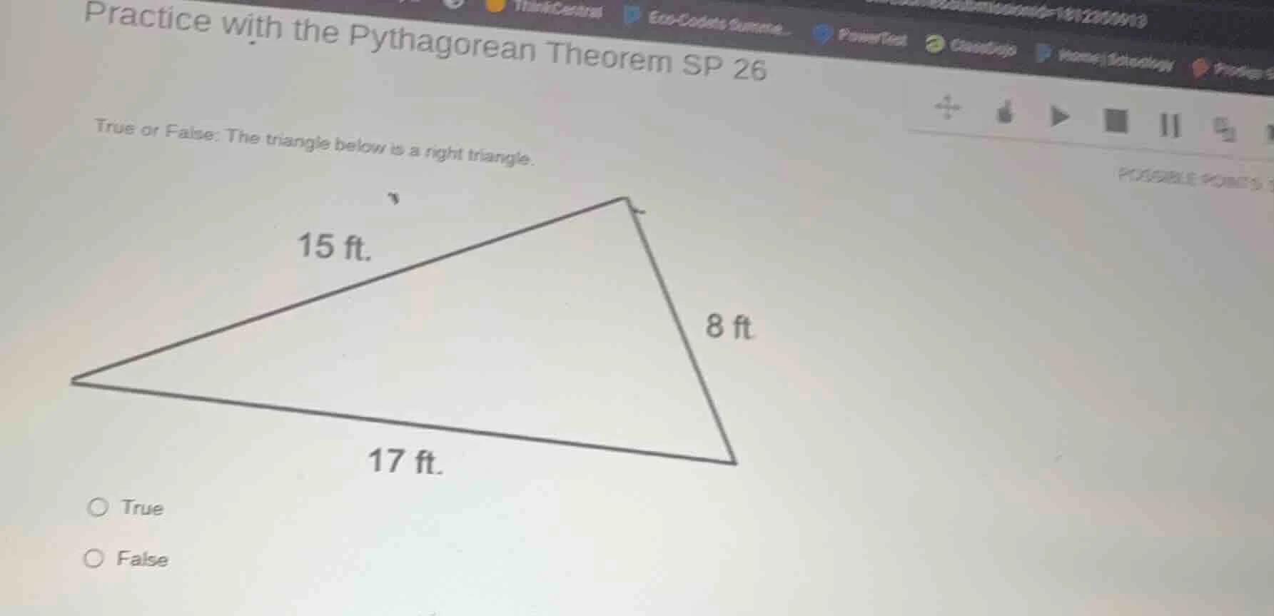 practice with the pythagorean theorem sp 26 true or false: the triangle…