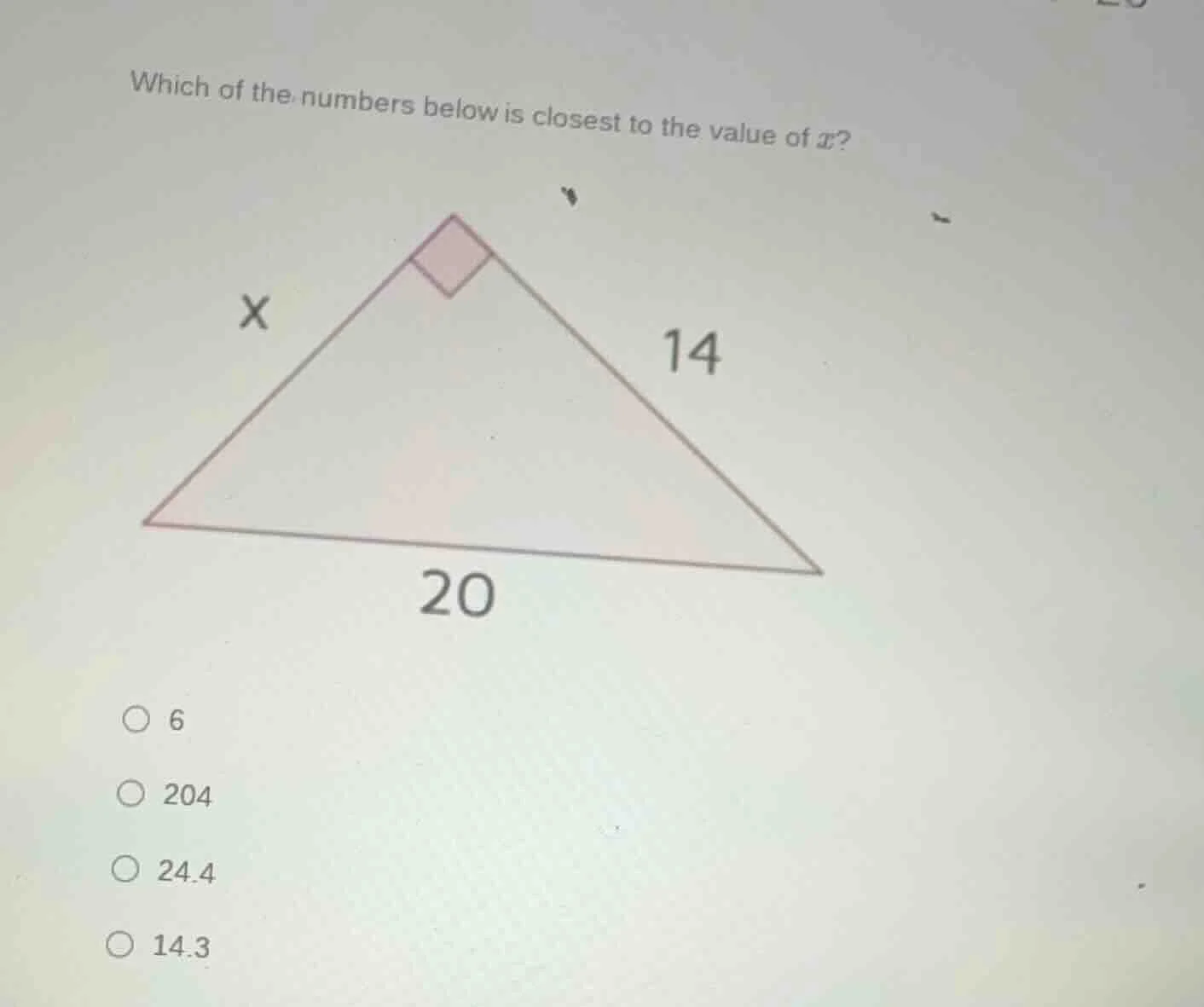 which of the numbers below is closest to the value of $x$?$x$1420$\bigc…