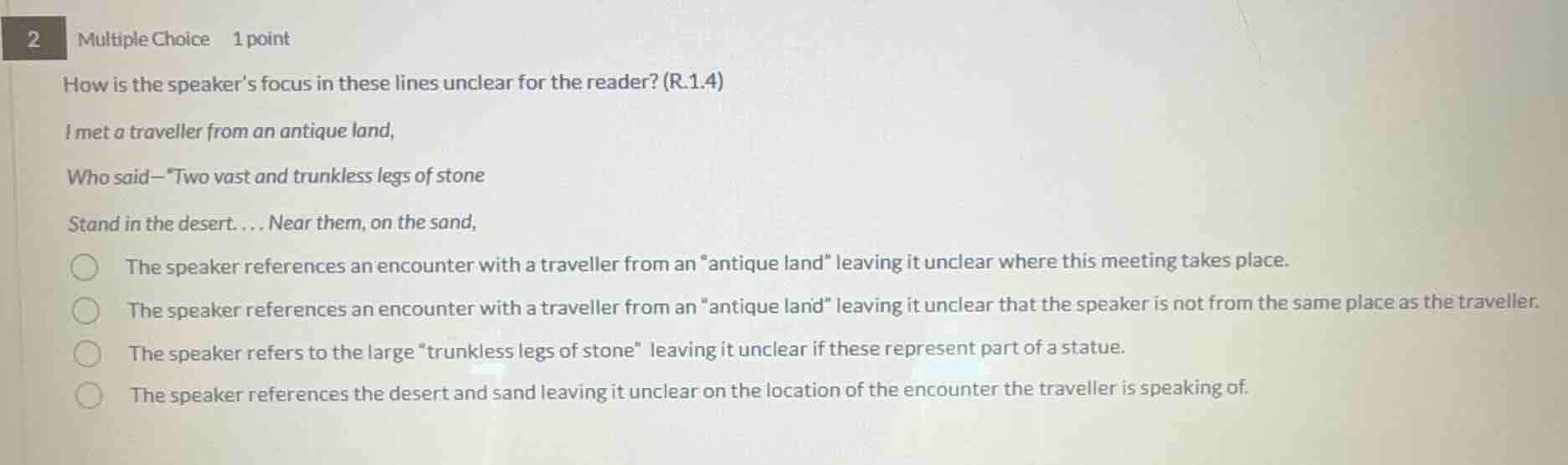 2 multiple choice 1 point how is the speakers focus in these lines uncl…