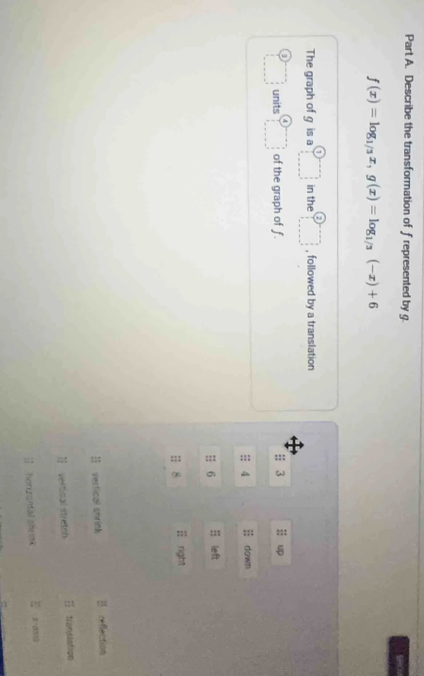 part a. describe the transformation of $f$ represented by $g$. $f(x)=\\…