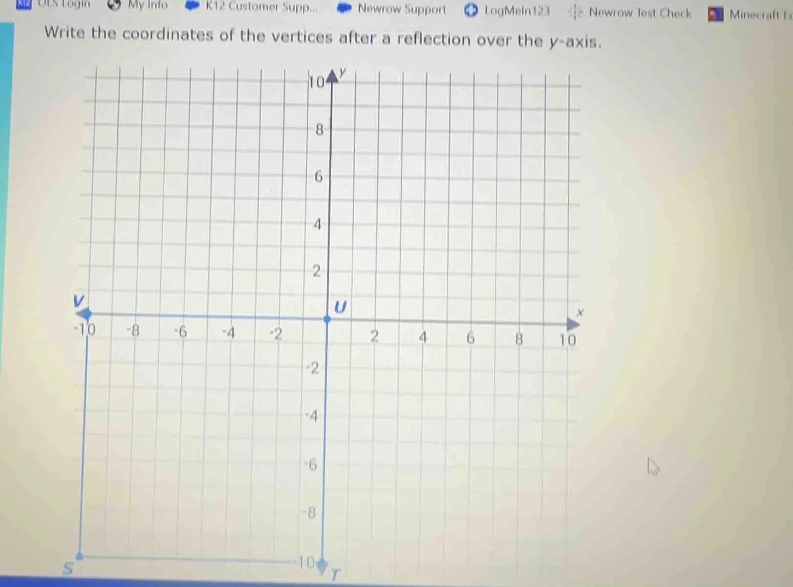 write the coordinates of the vertices after a reflection over the y-axi…